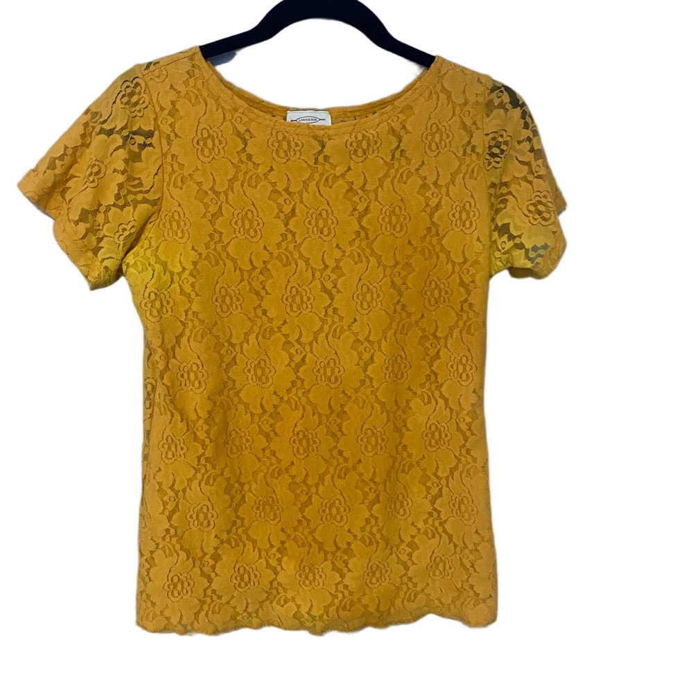 Lace Blouse Women’s Small Layered Romantic Chic Top Worn Out Mustard color
